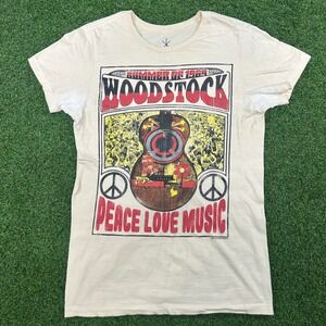 Woodstock Summer of 1969 Peace Love Music Graphic Tee Cream Small